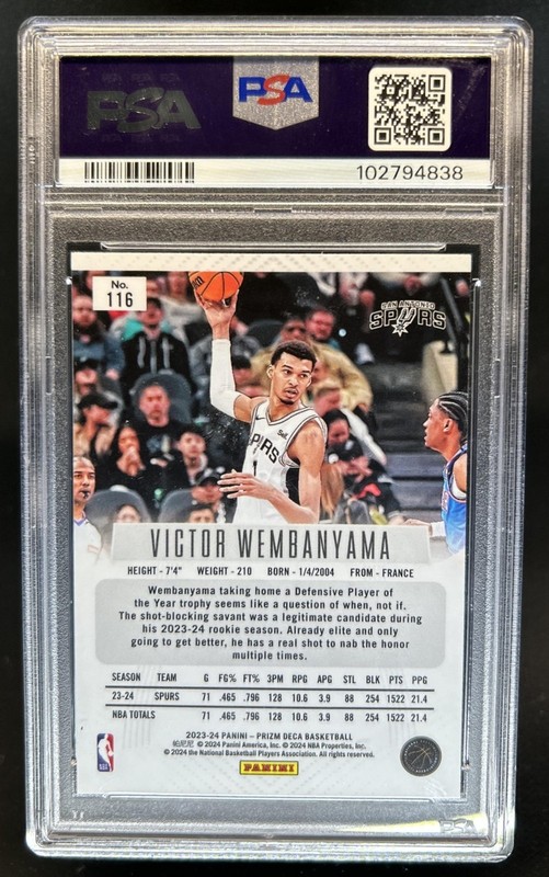 2023-24 Panini Prizm Deca Victor Wembanyama RC Rookie #116 Spurs PSA 10 GEM MINT view 2
