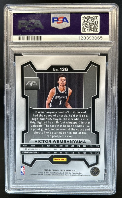 2023-24 Panini Prizm Victor Wembanyama RC Rookie #136 Spurs PSA 10 GEM MINT view 2