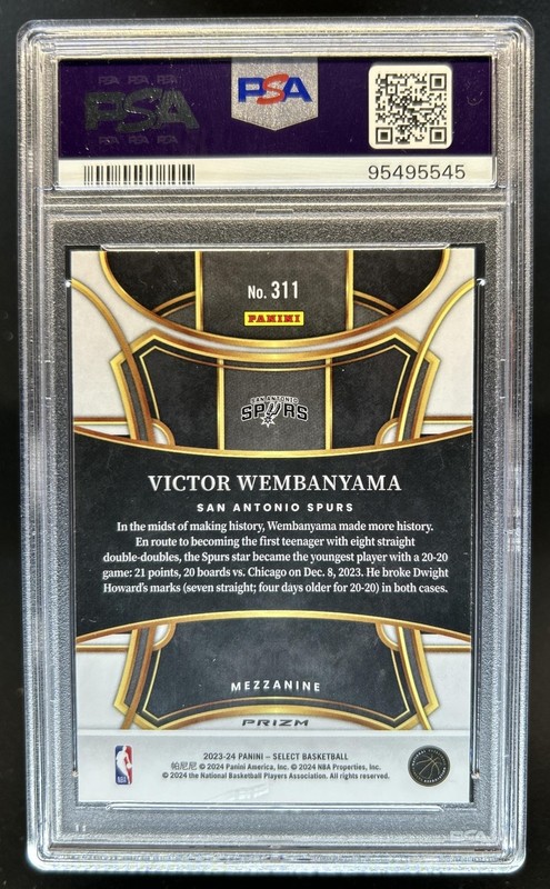 2023-24 Panini Select Victor Wembanyama RC Tectonic Prizm Mezzanine #311 PSA 10 view 2