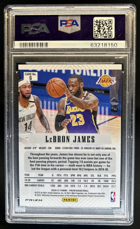 2020-21 Panini Prizm LeBron James Flashback Prizm Silver #6 Lakers PSA 10 view 2