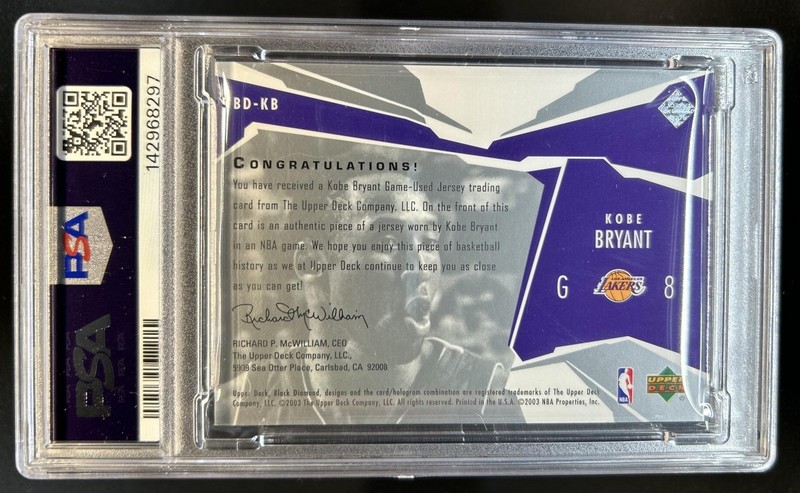 2003-04 Black Diamond Kobe Bryant Single Jersey #BD-KB Lakers PSA 9 view 2