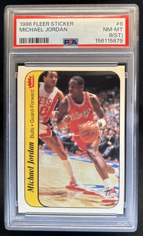 1986-87 Fleer Michael Jordan Stickers Rookie RC #8 Bulls PSA 8