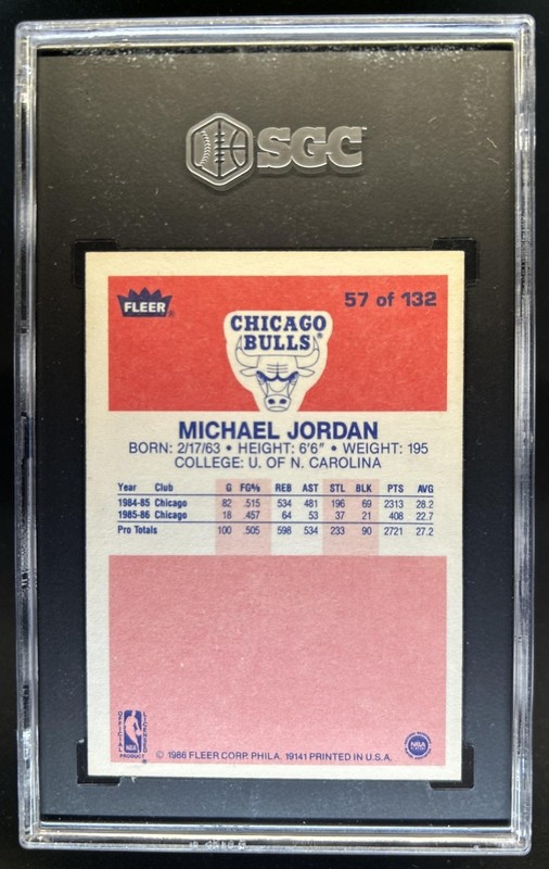 1986-87 Fleer Michael Jordan Rookie RC #57 Bulls SGC 1.5 view 2