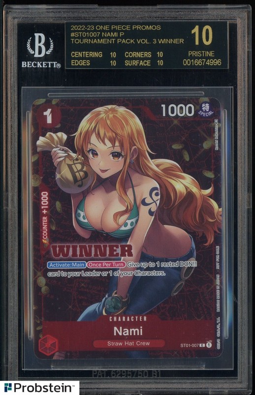 2022-23 One Piece Promos ST01007 Nami Tournament Vol.3 Winner BGS 10 BLACK LABEL