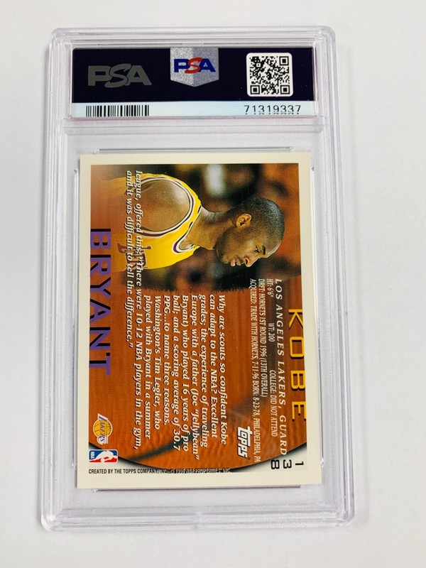 1996 TOPPS KOBE BRYANT ROOKIE #138 PSA 9 MINT LAKERS HOF view 2