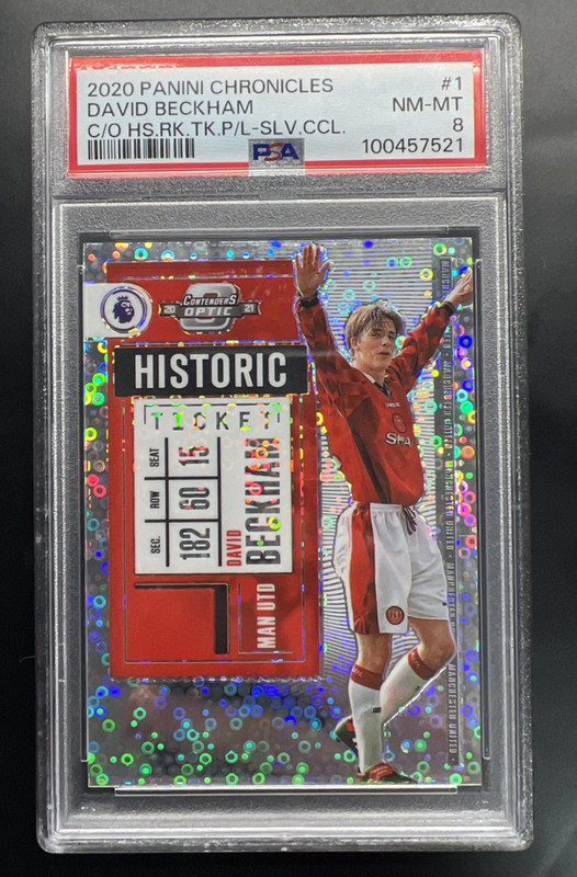 2020 Panini Chronicles DAVID BECKHAM Historic Rookie Ticket OPTIC PRIZM - PSA 8