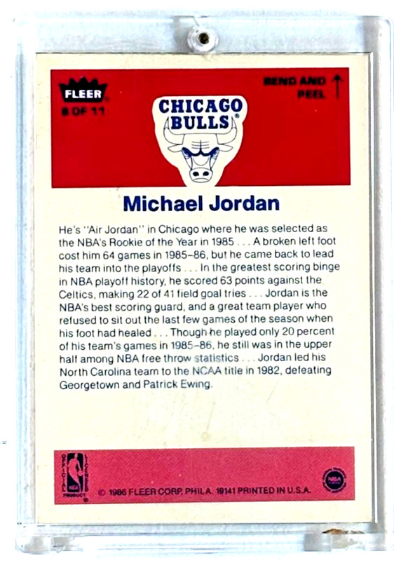 Fleer 1986-87 Michael Jordan Rookie Sticker #8 Chicago Bulls Basketball Card view 2