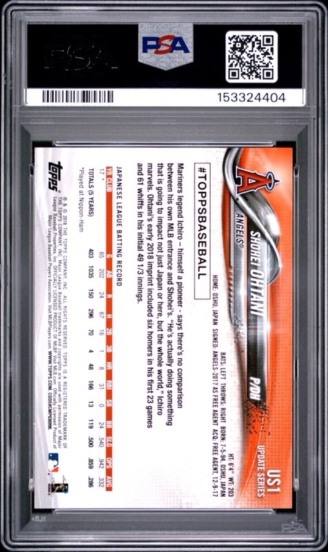 2018 Topps Update Series - Shohei Ohtani #US1 Pitching, Red Jersey (RC) PSA 10 view 2