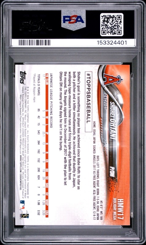 2018 Topps Holiday - Shohei Ohtani #HMW17 (RC) PSA 10 Gem Mint view 2