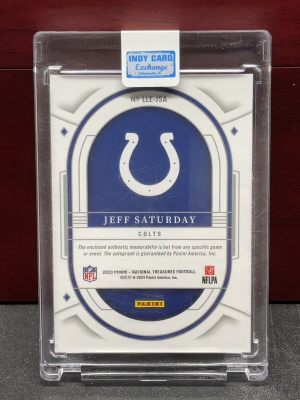 2023 National Treasures Lasting Legacies #LLE-49 Jeff Saturday /10 SSP RPA Auto view 2
