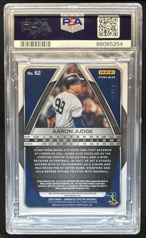 2020 Chronicles Aaron Judge Spectra Jersey Neon Blue #/99 Yankees PSA 10 view 2