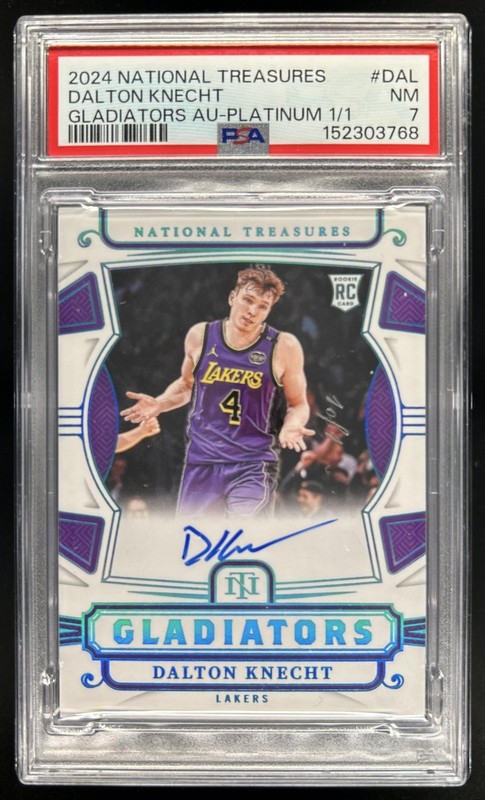 2024-25 National Treasures Dalton Knecht Gladiators Platinum RC Auto #1/1 PSA 7