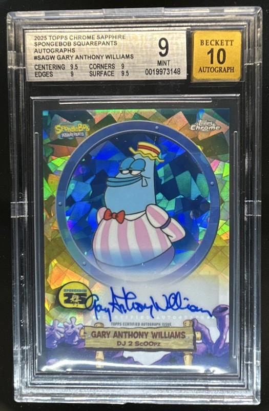 2025 Topps Chrome SpongeBob Sapphire Gary Anthony Williams DJ2 ScOOpz Auto BGS 9