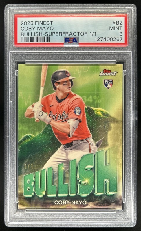 2025 Topps Finest Coby Mayo Bullish RC Rookie SuperFractor #1/1 Orioles PSA 9