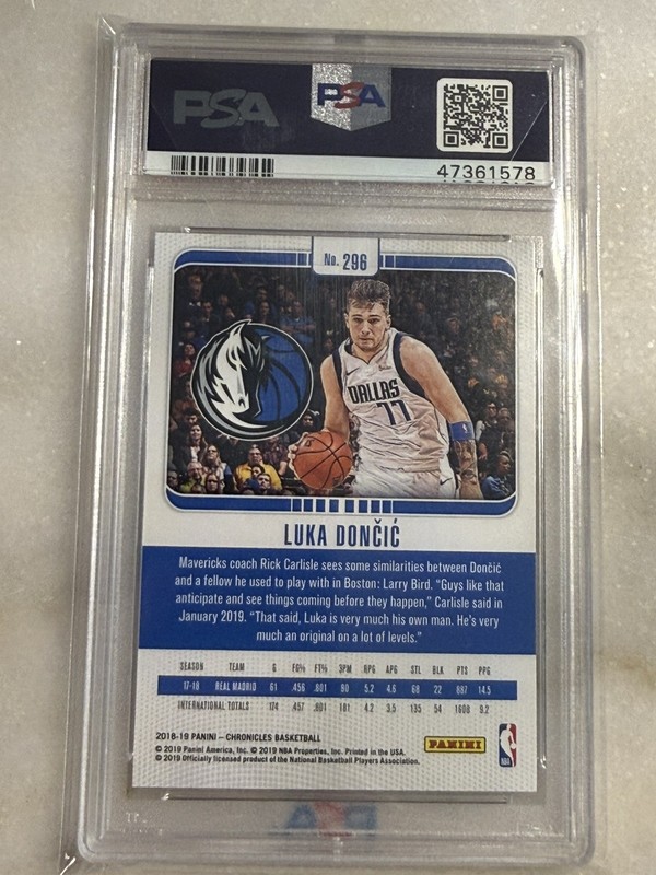 2018-19 Panini Chronicles Studio Luka Doncic #296 Rookie PSA 9 Dallas Mavericks view 2