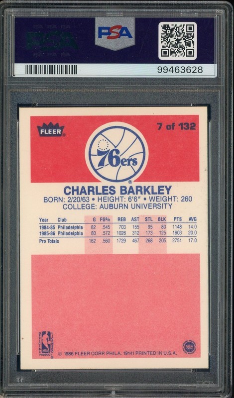 1986 Fleer Basketball #7 Charles Barkley RC Rookie HOF PSA PSA/DNA 10 AUTO view 2