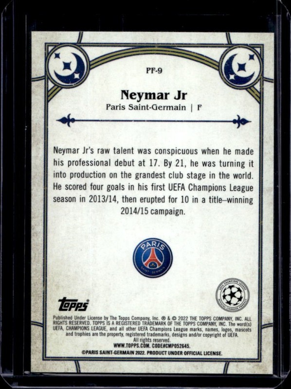 2021-22 Topps Merlin Chrome UEFA Neymar Jr Prophecy Fulfilled #PF-9 PSG view 2