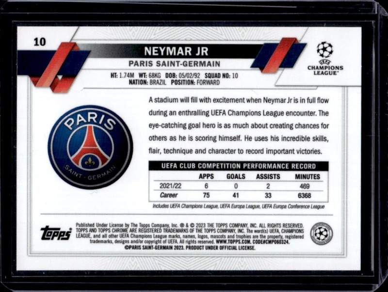 2022-23 Topps Chrome Sapphire UEFA Neymar Jr #10 PSG view 2