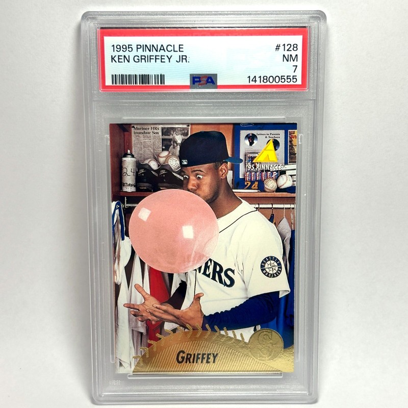 1995 Pinnacle - Ken Griffey Jr #128 PSA 7 NM Iconic Blowing Bubble Mariners HOF