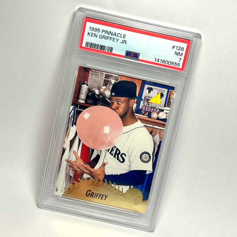 1995 Pinnacle - Ken Griffey Jr #128 PSA 7 NM Iconic Blowing Bubble Mariners HOF view 2