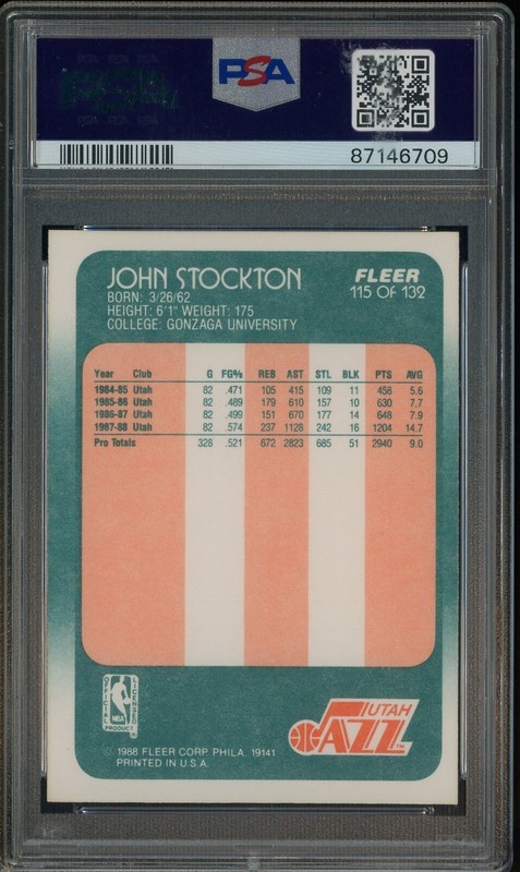 1988 Fleer Basketball #115 John Stockton RC Rookie HOF PSA 10 PSA/DNA 10 AUTO view 2