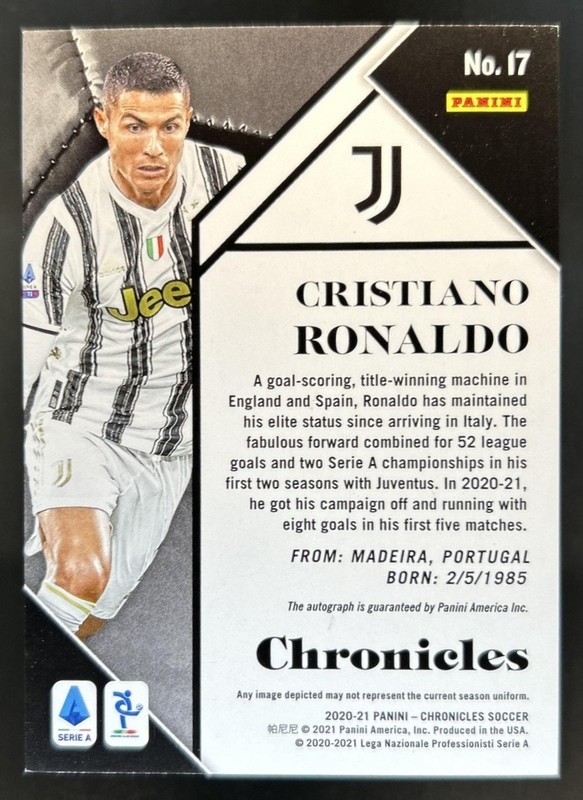 2020-21 Chronicles Cristiano Ronaldo Serie A Auto Autograph #/74 Juventus view 2