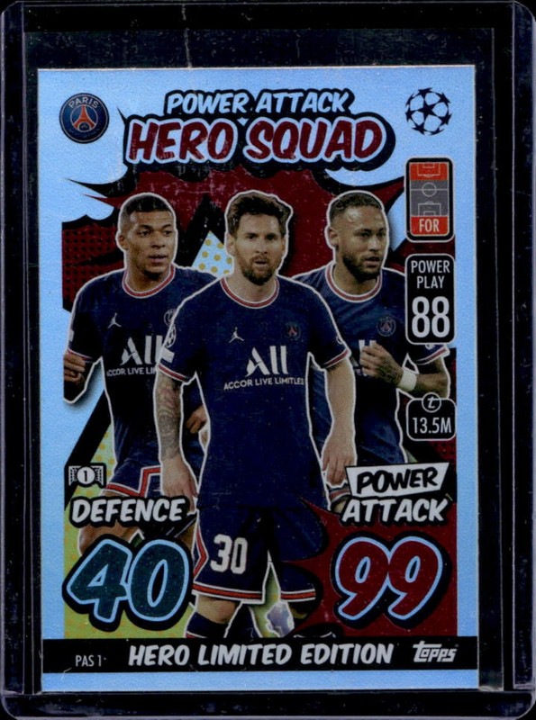 2021 Topps Match Attax Kylian Mbappe Lionel Messi Neymar Power Attack Hero #PAS1