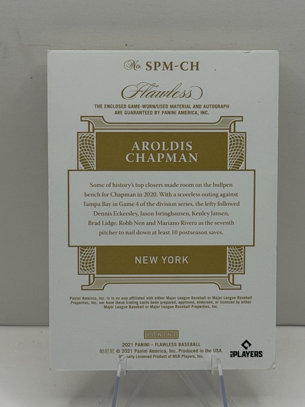 2021 Panini Flawless - Aroldis Chapman Signature Prime Materials Patch Auto #1/5 view 2