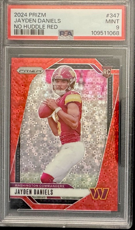 Panini 2024 Prizm Jayden Daniels #347 Red Disco No Huddle Prizm /75 PSA 9 MINT