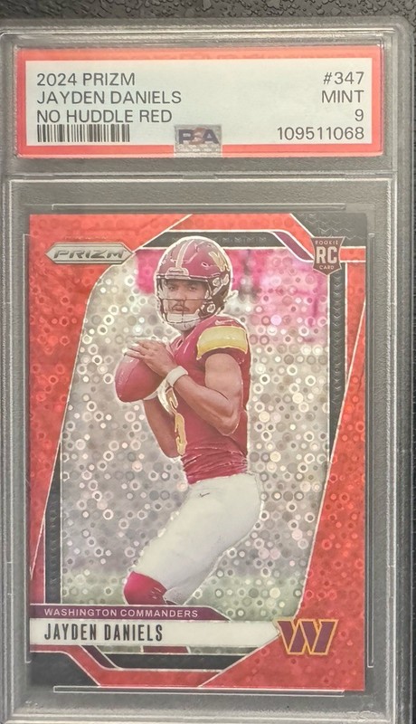 Panini 2024 Prizm Jayden Daniels #347 Red Disco No Huddle Prizm /75 PSA 9 MINT view 2