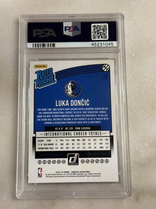 Panini Donruss 2018-19 Luka Doncic Rated Rookie #177 Mavericks PSA 10 view 2