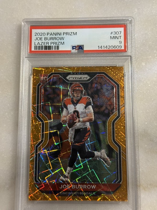 PSA 9 2020 Panini Prizm Joe Burrow Lazer Orange Rookie RC #307