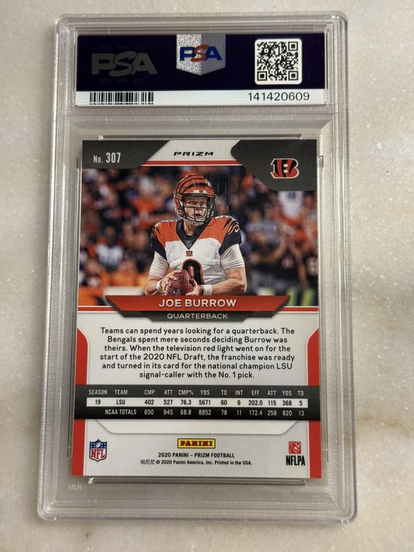 PSA 9 2020 Panini Prizm Joe Burrow Lazer Orange Rookie RC #307 view 2