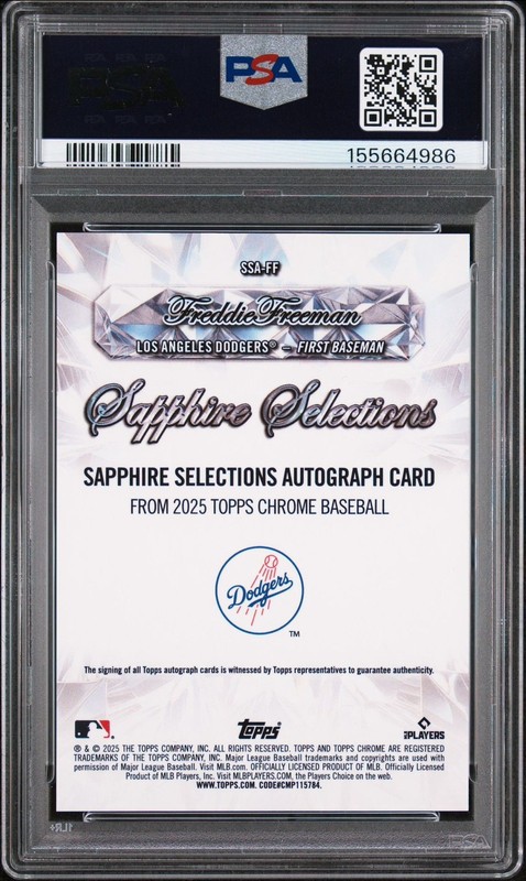 2025 TOPPS CHROME SAPPHIRE RED AUTO #FF FREDDIE FREEMAN 2/5 PSA 10 POP 1!!!!!!!! view 2
