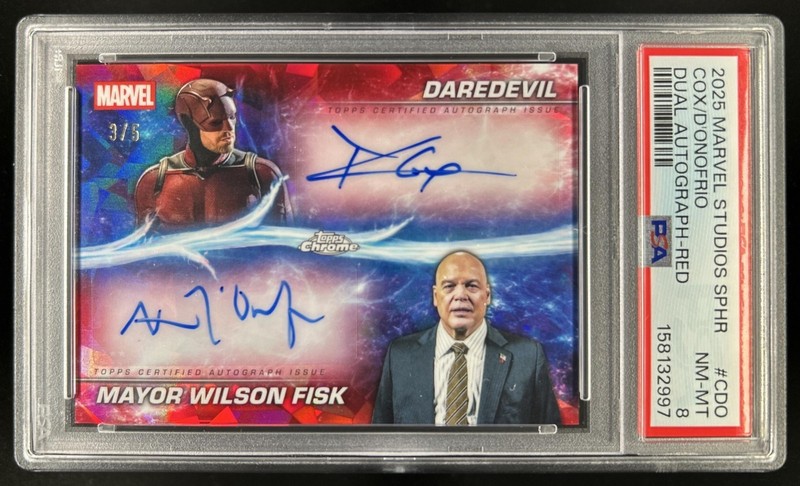 2025 Topps Chrome Marvel Sapphire Charlie Cox Vincent D'Onofrio Auto #/5 PSA 8