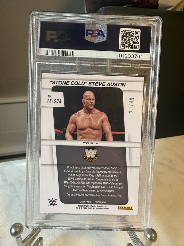 2024 Prizm Stone Cold Steve Austin Throwback Signatures Blue /49 PSA 10/Auto 10 view 2