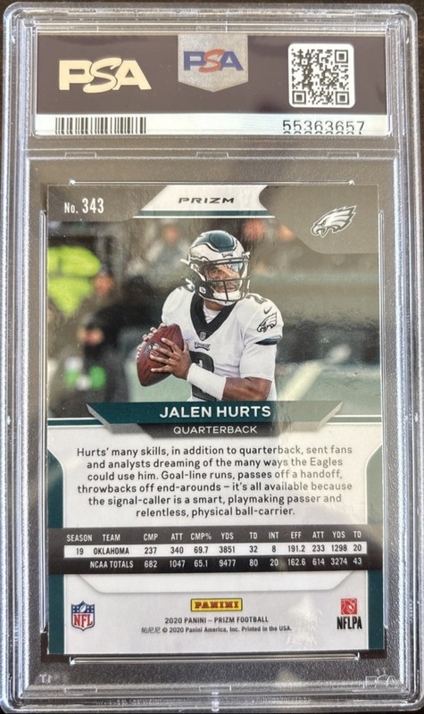 2020 Panini Prizm RC #343 Jalen Hurts Red White Blue PSA 10 NFL Rookie Card MINT view 2