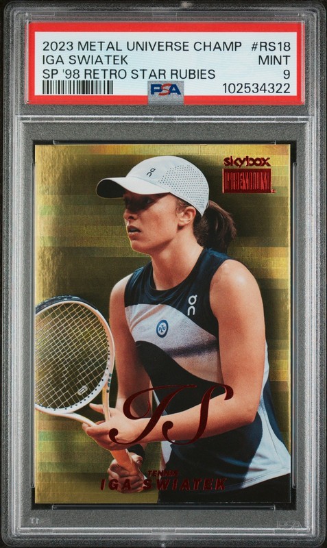 2023 Skybox Metal Universe Retro Star Rubies ‘98 Iga Swiatek RC /50 PSA 9 view 1