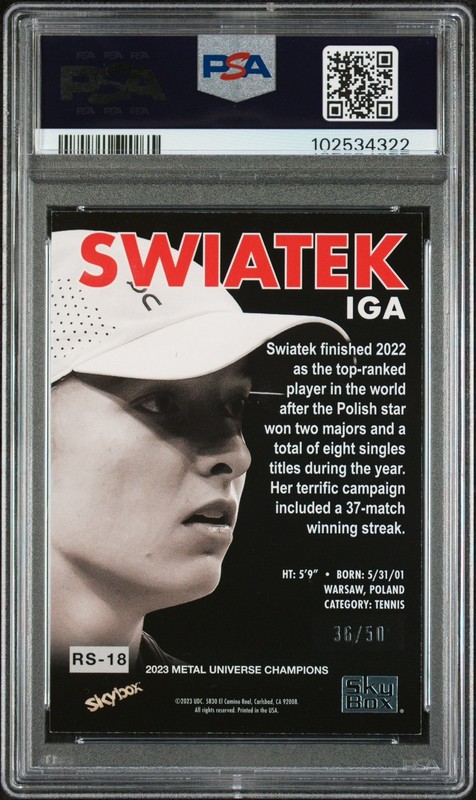 2023 Skybox Metal Universe Retro Star Rubies ‘98 Iga Swiatek RC /50 PSA 9  view 2