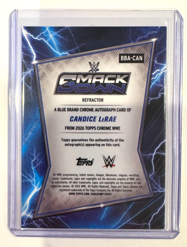 2026 Topps Chrome WWE Candice LeRae Blue Brand Auto Autograph Refractor #BBA-CAN view 2