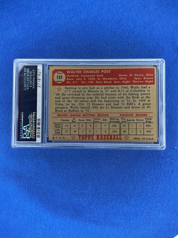 1952 Topps Wally Post Cincinnati Reds #151 PSA 4 view 2