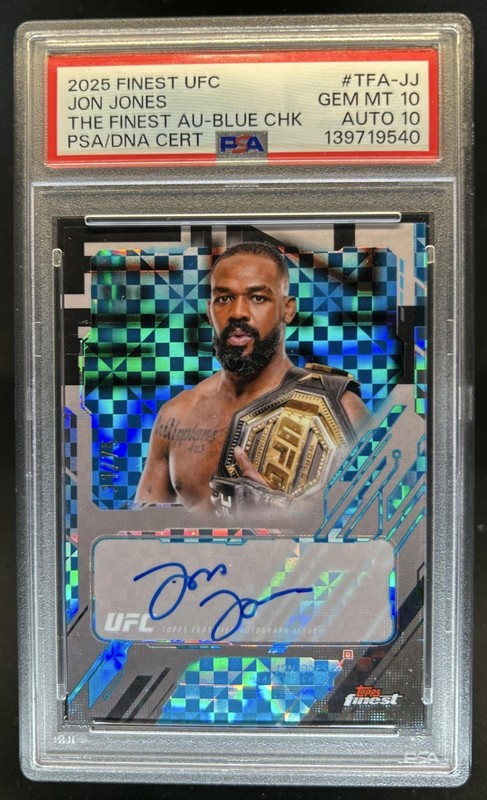 2025 Topps UFC Finest Jon Jones The Auto Blue Checker Refractor #/75 PSA 10/10