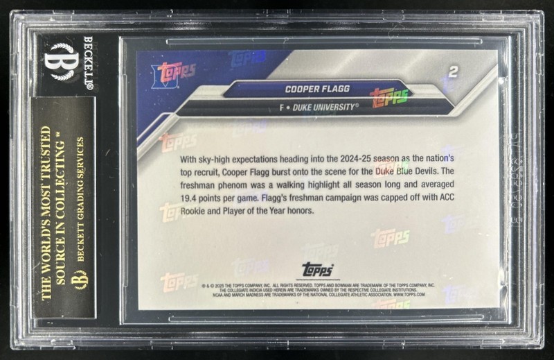 2024-25 Bowman Cooper Flagg #2 Blue Devils BGS 10 PRISTINE Black Label view 2