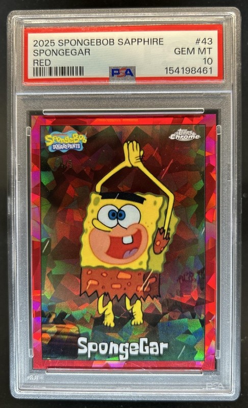 2025 Topps Chrome SpongeBob Sapphire SpongeGar Red Refractor #/5 PSA 10 GEM MINT