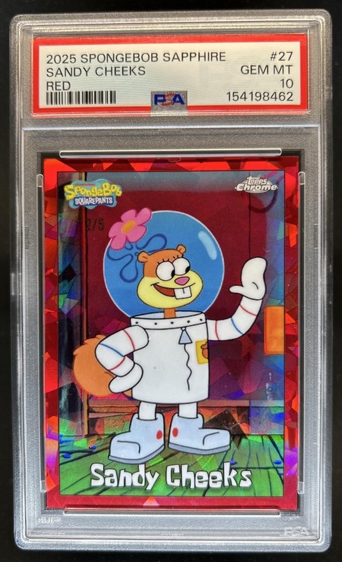 2025 Topps Chrome SpongeBob Sapphire Sandy Cheeks Red Refractor #/5 PSA 10