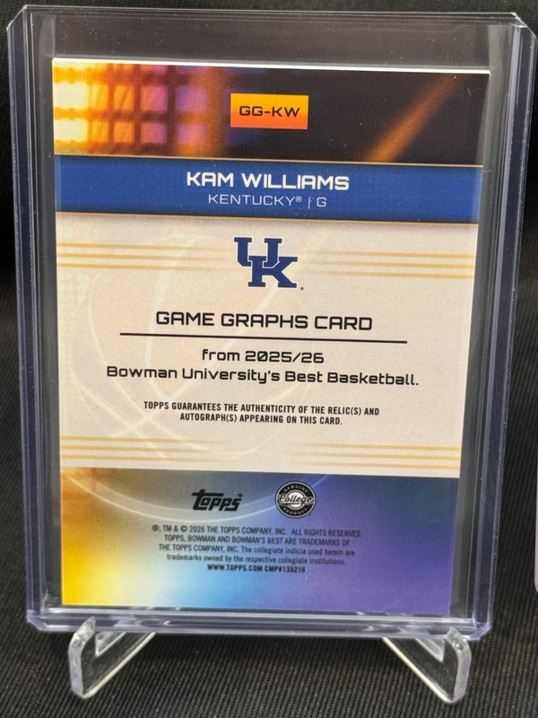 2025-26 Bowman Best U Kam Williams Game Graphs Nike Patch Auto #2/2 Kentucky view 2