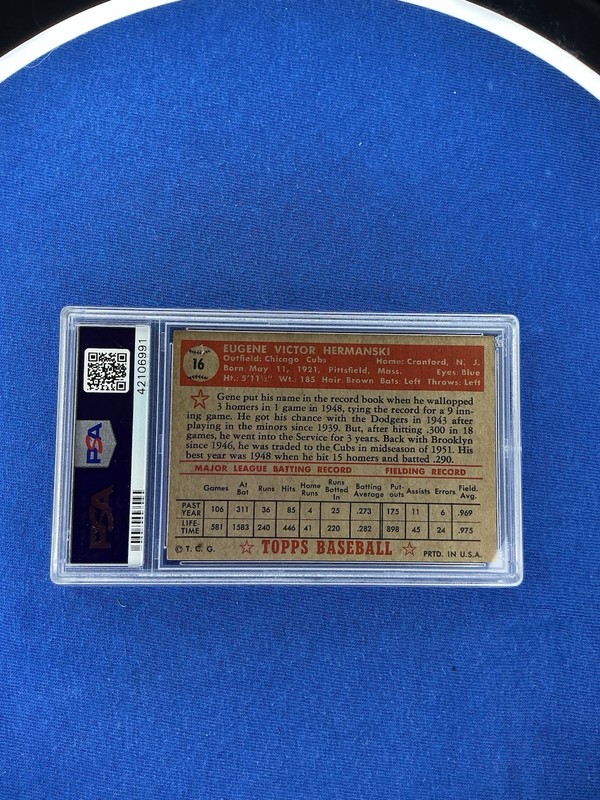 1952 Topps Baseball #16 Gene Hermanski PSA 4 view 2