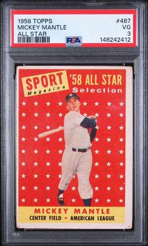 1958 Topps Mickey Mantle All Star PSA 3 #487 GREAT EYE APPEAL! Yankees HOF