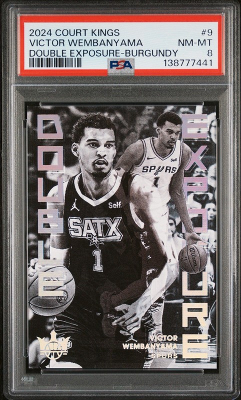 2024 Panini Court Kings Double Exposure Burgundy Victor Wembanyama /125 #9 PSA 8