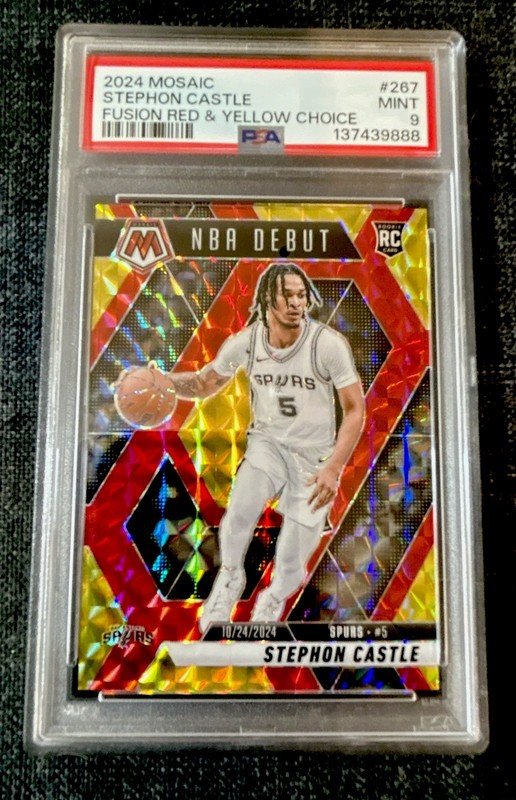 2024 Panini Mosaic STEPHON CASTLE RC #267 Red Yellow Prizm SP /75 PSA 9 SPURS 🔥